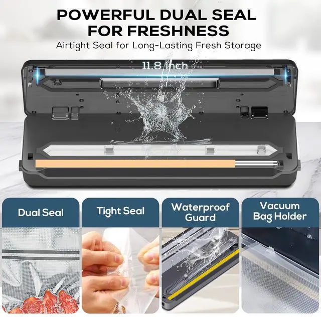 Alt view image 4 of 7 - celiberry Vacuum Sealer Machine, 9-in-1 Automatic Food Sealer Kit with Double Heat Seal for Dry Moist Food Storage, Stainless Steel Compact Design, Built-in Cutter, Removable Drip Tray,15pieces