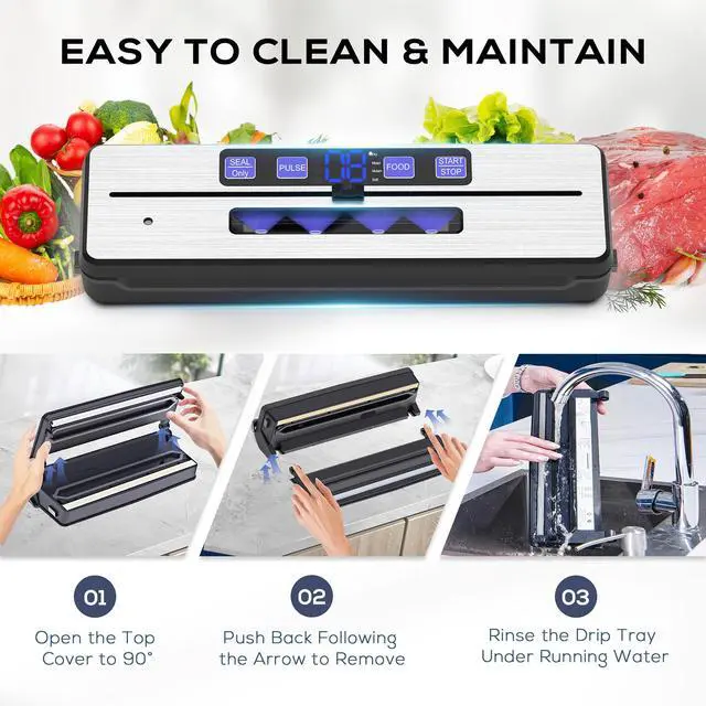 Alt view image 7 of 7 - celiberry Vacuum Sealer Machine, 9-in-1 Automatic Food Sealer Kit with Double Heat Seal for Dry Moist Food Storage, Stainless Steel Compact Design, Built-in Cutter, Removable Drip Tray,15pieces