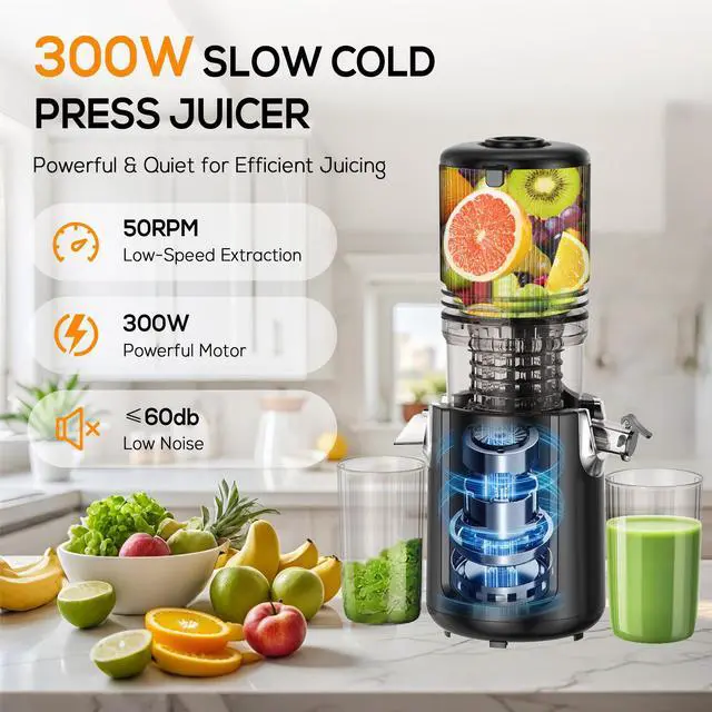 Alt view image 3 of 7 - celiberry Cold Press Juicer Machines, 5.3 Large Feed Chute Slow Masticating Juicer for Whole Fruits & Vegetables, 300W Quiet Juice Extractor, Easy to Clean, Anti-Clog, No Drip, 99% High Juice Yield