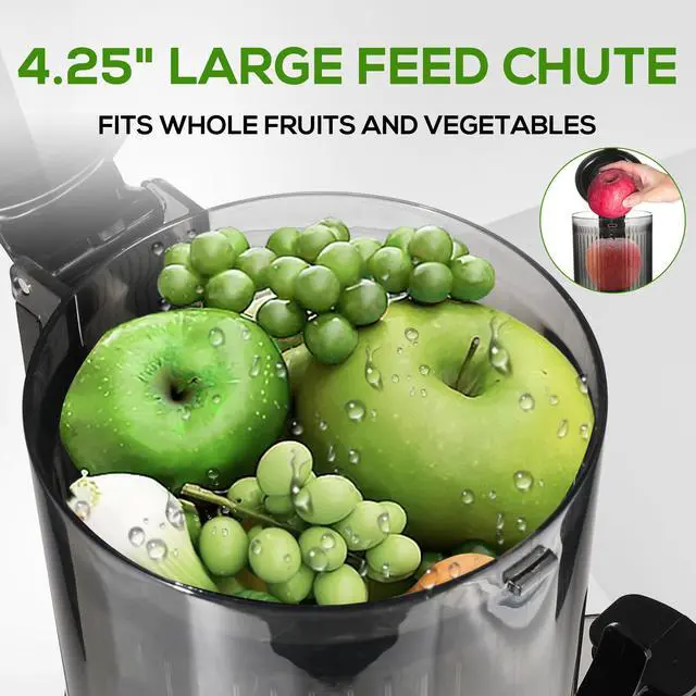 Alt view image 2 of 6 - celiberry Slow Masticating Juicer Machines with 4.25" Wide Chute, Self Feeding Electric Juicer Fit Whole Vegetable & Fruit, Quiet Motor Juice Extractor, 98% Juice Purity, Easy Clean, Darkgray Color