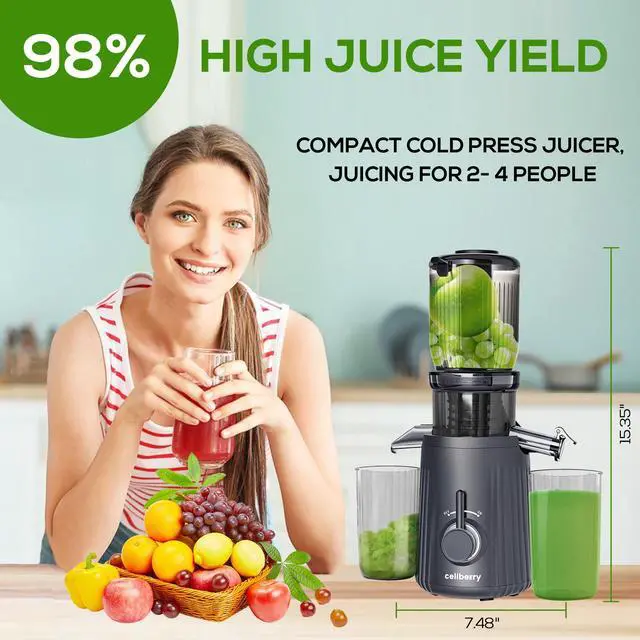 Alt view image 5 of 6 - celiberry Slow Masticating Juicer Machines with 4.25" Wide Chute, Self Feeding Electric Juicer Fit Whole Vegetable & Fruit, Quiet Motor Juice Extractor, 98% Juice Purity, Easy Clean, Darkgray Color