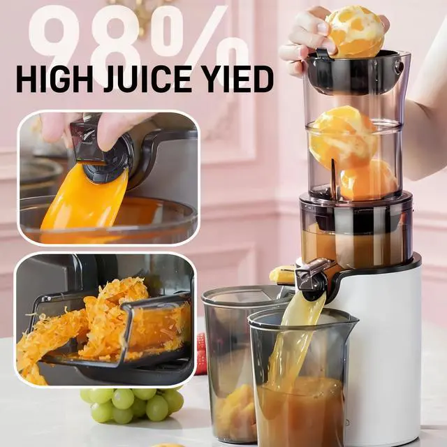 Alt view image 2 of 7 - Compact Cold Press Juicer Machine with Minimalist Design, 4.1" Wide Feed Chute Slow Masticating Juicer for Whole Fruits, 5-Layer Stainless Steel Filter for Purest Taste, Juice Extractor with 3-Step As