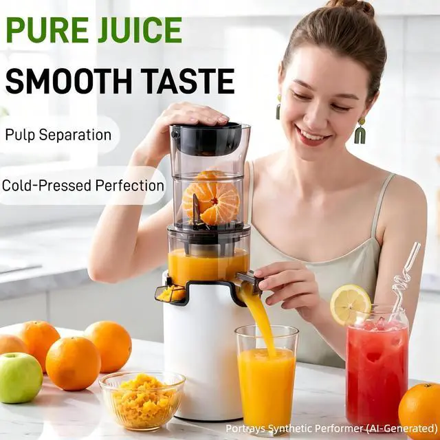 Alt view image 4 of 7 - Compact Cold Press Juicer Machine with Minimalist Design, 4.1" Wide Feed Chute Slow Masticating Juicer for Whole Fruits, 5-Layer Stainless Steel Filter for Purest Taste, Juice Extractor with 3-Step As