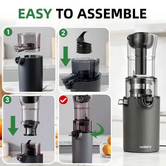 Alt view image 7 of 7 - Compact Cold Press Juicer Machine with Minimalist Design, 4.1" Wide Feed Chute Slow Masticating Juicer for Whole Fruits, 5-Layer Stainless Steel Filter for Purest Taste, Juice Extractor with 3-Step As