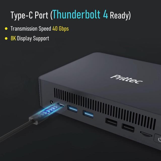 Alt view image 3 of 7 - Prittec F9 Mini PC, Intel 13th Gen i7-13620H, 32GB DDR4, 1TB M.2 SSD, Support 8K, 3 Display, HDMI x 1, DP x 1, USB3.2 Gen1 x 2, USB3.2 Gen2 x 2, USB2.0 x 2, Type-C x 1, WiFi6/BT5.2, 2.5GB LAN x 2, OS