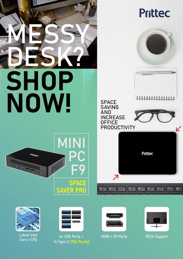 Alt view image 7 of 7 - Prittec F9 Mini PC, Intel 13th Gen i7-13620H, 32GB DDR4, 1TB M.2 SSD, Support 8K, 3 Display, HDMI x 1, DP x 1, USB3.2 Gen1 x 2, USB3.2 Gen2 x 2, USB2.0 x 2, Type-C x 1, WiFi6/BT5.2, 2.5GB LAN x 2, OS