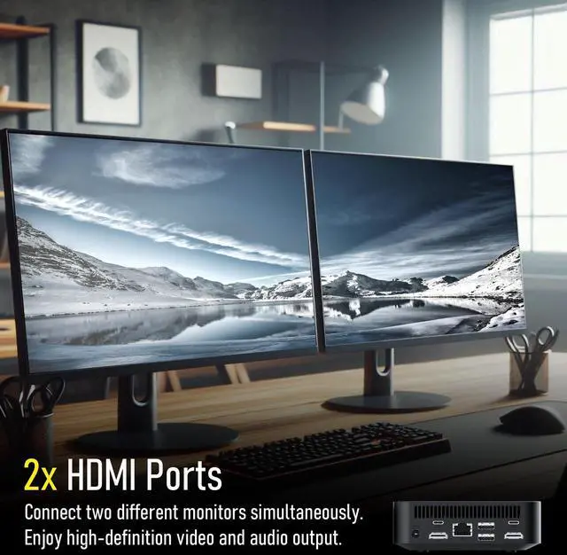 Alt view image 2 of 7 - Prittec F8C Mini PC, Intel Alder Lake-N N100, 16GB DDR4, 512GB M.2 SSD, Support 4K, Triple Display, HDMI x 2, USB3.2 Gen2 x 2, USB2.0 x 2, Type-C x 2, WiFi6/BT5.2, GB LAN(RJ45), OS