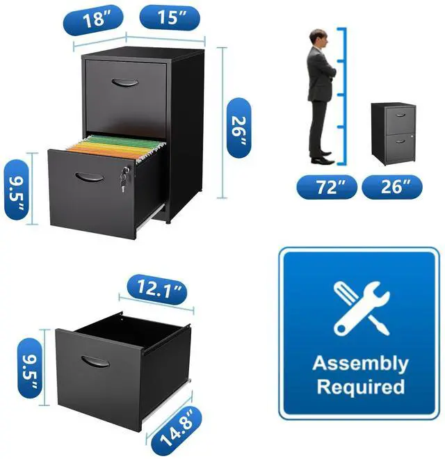 Alt view image 2 of 7 - Polup 2 Drawer File Cabinet with Lock, Metal File Cabinets for Home Office, Two Drawer Locking Filing Cabinet, Small File Cabinet For Under Desk for Hanging Letter Size, Black, Assembly Required