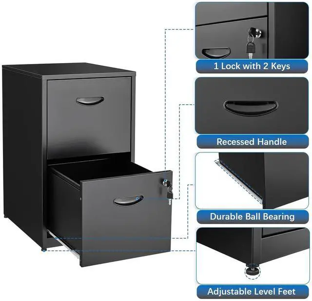 Alt view image 3 of 7 - Polup 2 Drawer File Cabinet with Lock, Metal File Cabinets for Home Office, Two Drawer Locking Filing Cabinet, Small File Cabinet For Under Desk for Hanging Letter Size, Black, Assembly Required