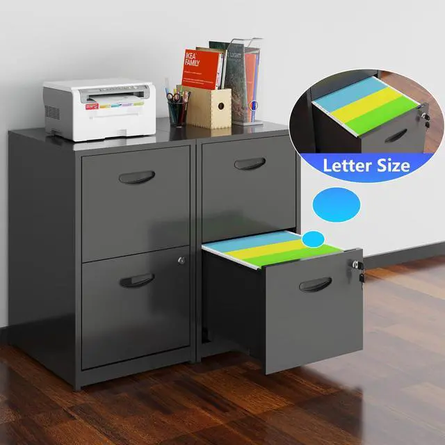 Alt view image 6 of 7 - Polup 2 Drawer File Cabinet with Lock, Metal File Cabinets for Home Office, Two Drawer Locking Filing Cabinet, Small File Cabinet For Under Desk for Hanging Letter Size, Black, Assembly Required