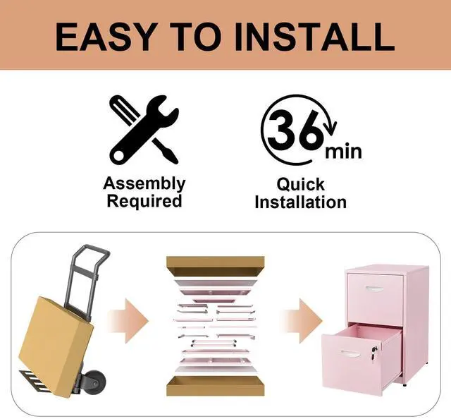 Alt view image 4 of 7 - Polup 2 Drawer File Cabinet with Lock, Two Drawer Filing Cabinet for Home Office, Small Files Cabinets for Under Desk, Metal Locking Filing Cabinets for Letter Size, Pink, Assembly Required