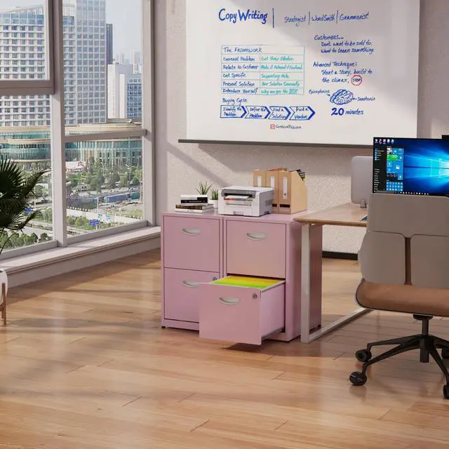 Alt view image 2 of 7 - Polup 2 Drawer File Cabinet with Lock, Two Drawer Filing Cabinet for Home Office, Small Files Cabinets for Under Desk, Metal Locking Filing Cabinets for Letter Size, Pink, Assembly Required