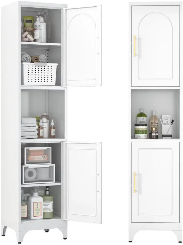 Main image of Polup Narrow Bathroom Storage Cabinet, 75" Tall Freestanding Slim Cabinet for Small Spaces, Skinny Metal Storage Cabinets with Doors and Shelves for Living Room, Kitchen, White, Assembly Required