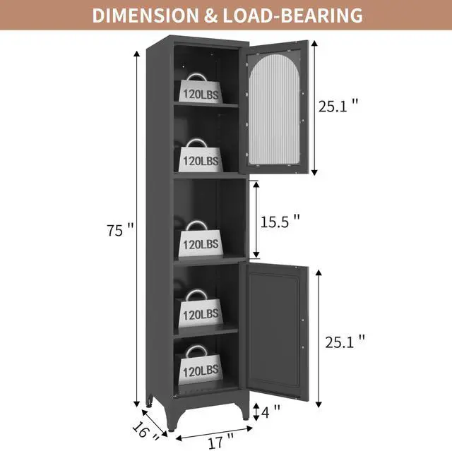 Alt view image 3 of 7 - Polup 75" Tall Narrow Bathroom Storage Cabinet with Acrylic Fluted Glass Doors, Slim Metal Cabinet with Open Countertop, Freestanding Skinny Cabinets for Laundry, Living Room, White, Assembly Required