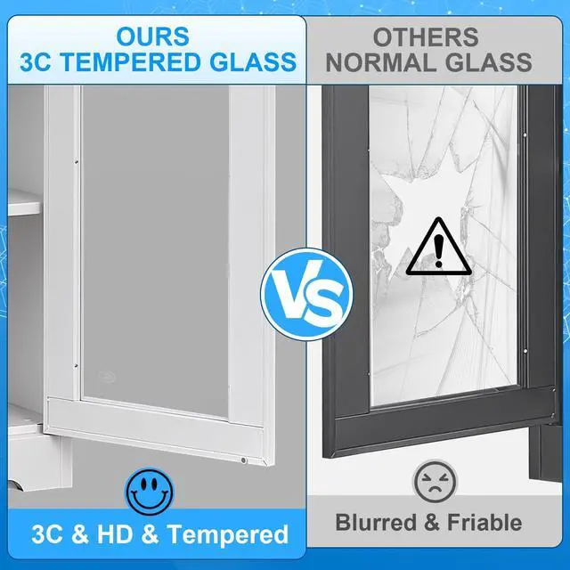 Alt view image 3 of 7 - POLUP Display Cabinet with Glass Doors, Metal Curio Cabinets with Lock and Shelves, 71''Tall Display Case for Living & Dining Room, Bookcase for Home, Clinic, School (White)- Assemble Required