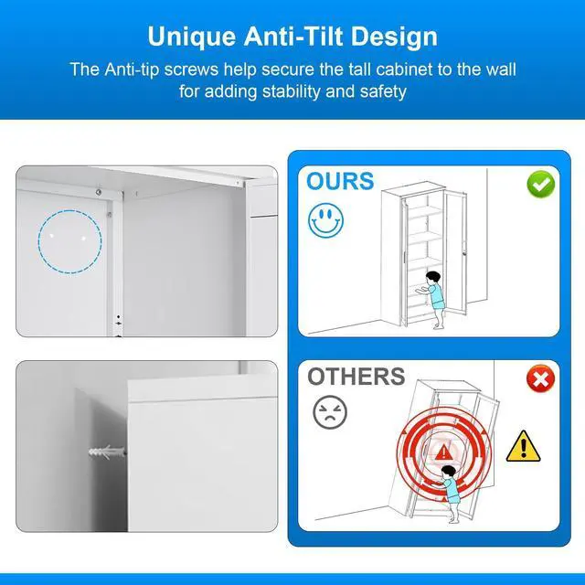 Alt view image 7 of 7 - POLUP Display Cabinet with Glass Doors, Metal Curio Cabinets with Lock and Shelves, 71''Tall Display Case for Living & Dining Room, Bookcase for Home, Clinic, School (White)- Assemble Required