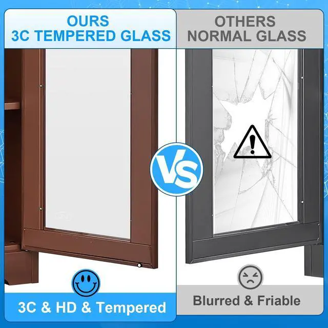 Alt view image 3 of 7 - POLUP Glass Display Cabinet, Display Case with Glass Doors and Shelves, Metal Curio Cabinets with Locking, 71" Tall Bookcase with Glass Doors for Home, School, Clinic (Wood Color)- Assemble Required