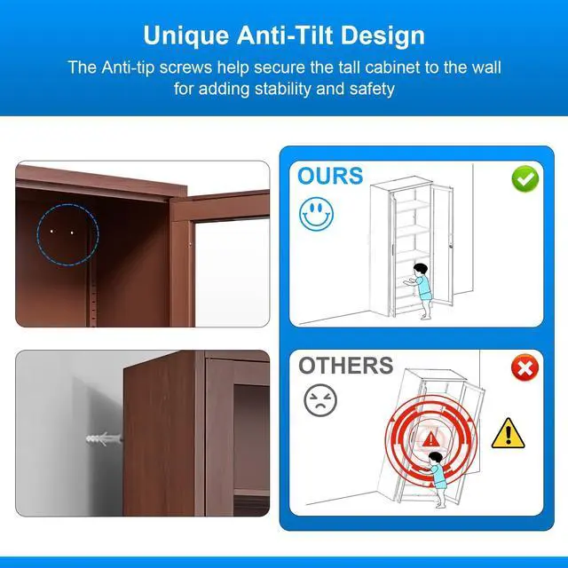 Alt view image 6 of 7 - POLUP Glass Display Cabinet, Display Case with Glass Doors and Shelves, Metal Curio Cabinets with Locking, 71" Tall Bookcase with Glass Doors for Home, School, Clinic (Wood Color)- Assemble Required