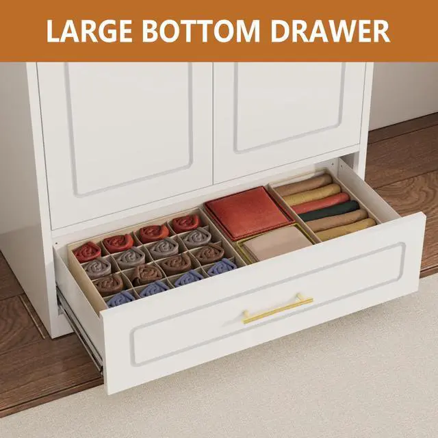 Alt view image 5 of 7 - Polup Metal Wardrobe Closet with Drawer, 71" Tall Armoire Wardrobe Closet with Hanging Rod, Freestanding Clothing Storage Cabinet with Doors, Large Wardrobe for Bedroom, White, Assembly Required