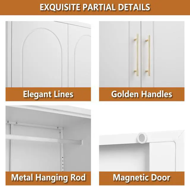 Alt view image 7 of 7 - Polup Metal Wardrobe Closet with Drawer, 71" Tall Armoire Wardrobe Closet with Hanging Rod, Freestanding Clothing Storage Cabinet with Doors, Large Wardrobe for Bedroom, White, Assembly Required