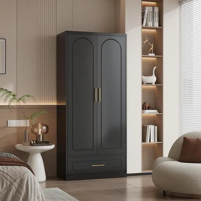Alt view image 2 of 7 - Polup Metal Armoire Wardrobe Closet with Drawer, 71 Tall Freestanding Wardrobe Cabinet with Doors and Shelves, Large Armoire with Hanging Rod, Clothes Cabinets for Bedroom, Black, Assembly Required