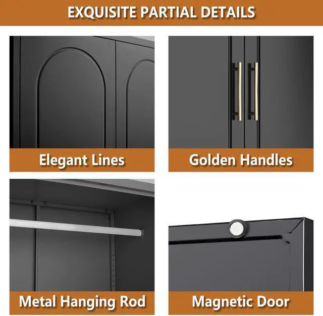 Alt view image 7 of 7 - Polup Metal Armoire Wardrobe Closet with Drawer, 71 Tall Freestanding Wardrobe Cabinet with Doors and Shelves, Large Armoire with Hanging Rod, Clothes Cabinets for Bedroom, Black, Assembly Required