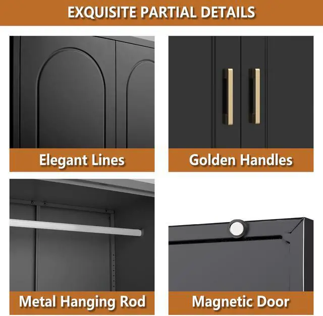 Alt view image 6 of 7 - Polup Metal Armoire Wardrobe Closet with Hanging Rod, 71" Tall Wardrobe Cabinet for Clothes, Black Clothing Storage Cabinet with Doors and Shelves, Large Wardrobe for Bedroom-Assemble Required
