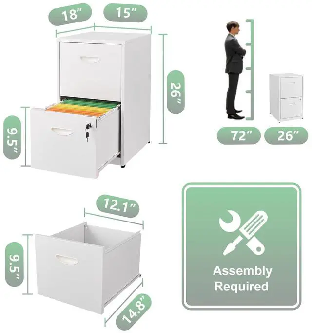 Alt view image 3 of 7 - POLUP 2 Drawer File Cabinet with Lock, White Filing Cabinets for Home Office, Metal Locking File Cabinet with Two Drawers, Light Duty File Storage Cabinet for Letter Size - Assembly Required