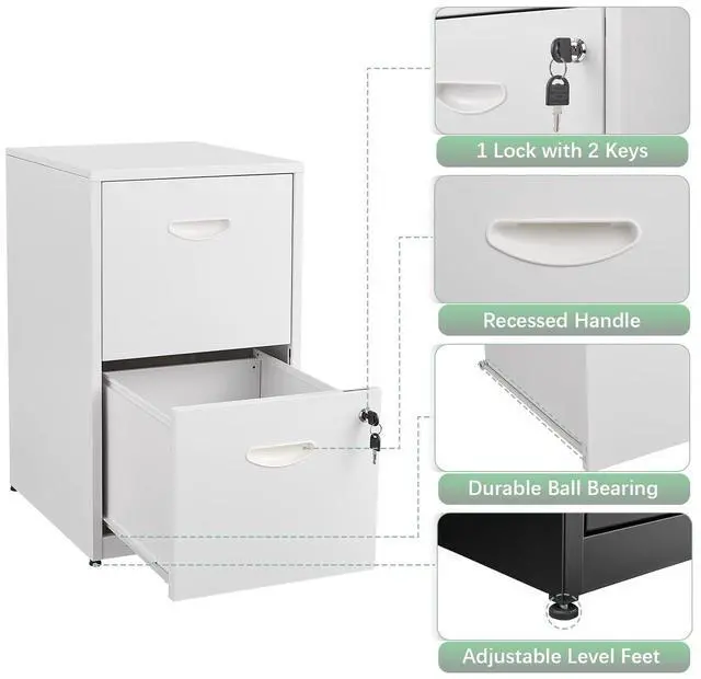 Alt view image 4 of 7 - POLUP 2 Drawer File Cabinet with Lock, White Filing Cabinets for Home Office, Metal Locking File Cabinet with Two Drawers, Light Duty File Storage Cabinet for Letter Size - Assembly Required