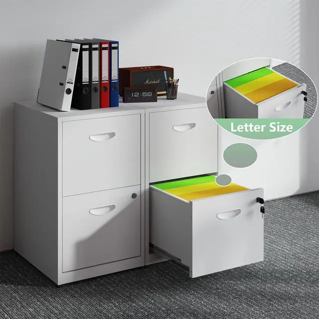 Alt view image 7 of 7 - POLUP 2 Drawer File Cabinet with Lock, White Filing Cabinets for Home Office, Metal Locking File Cabinet with Two Drawers, Light Duty File Storage Cabinet for Letter Size - Assembly Required