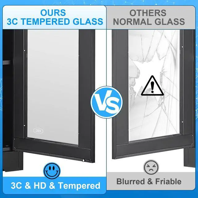 Alt view image 4 of 7 - POLUP Display Cabinet with Glass Doors, Black Curio Cabinet with Lock, 71 Tall Display Case for Living Room, Bookcase for Home, Clinic, School (Black)- Assemble Required