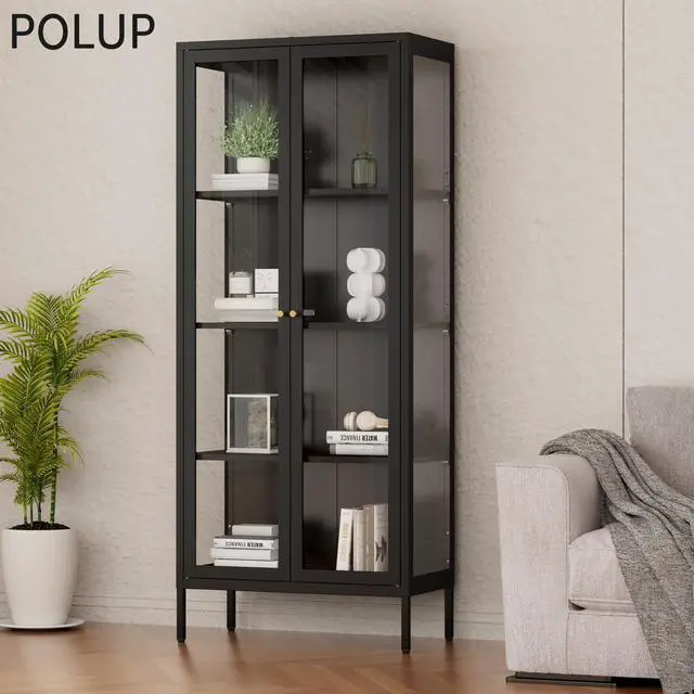 Alt view image 2 of 7 - Polup Display Cabinet with 3 SideTempered Glass, 66" Tall Curio Cabinet with Doors, Metal Display Case for Collectibles, Figures, Trophy, Black Storage Cabinets for Living Room -  Assemble Required