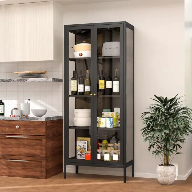 Alt view image 7 of 7 - Polup Display Cabinet with 3 SideTempered Glass, 66" Tall Curio Cabinet with Doors, Metal Display Case for Collectibles, Figures, Trophy, Black Storage Cabinets for Living Room -  Assemble Required