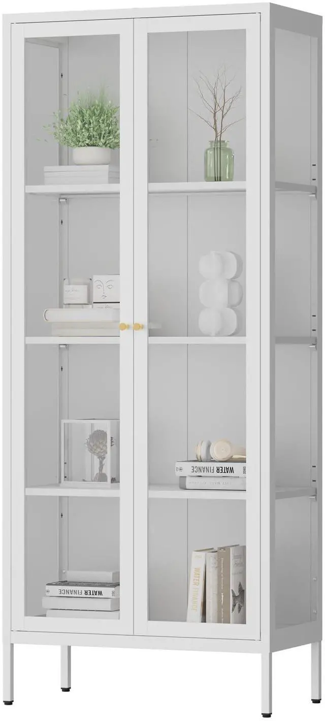 Main image of Polup Glass Display Cabinet with Doors and Shelves, White Curio Cabinet with 3 Side Tempered Glass, 66 Inch Tall Display Case for Collectibles, Metal Storage Cabinet for Living Room, Assemble Required