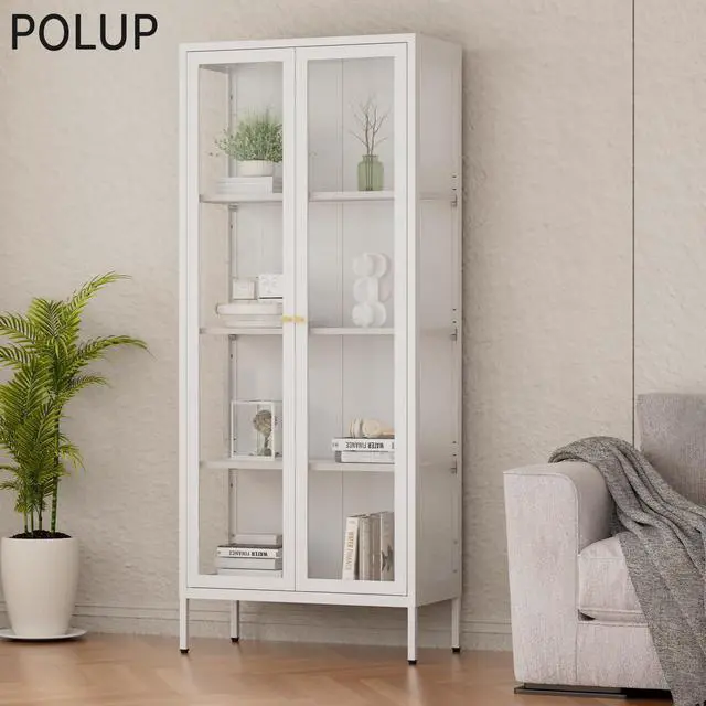 Alt view image 2 of 7 - Polup Glass Display Cabinet with Doors and Shelves, White Curio Cabinet with 3 Side Tempered Glass, 66 Inch Tall Display Case for Collectibles, Metal Storage Cabinet for Living Room, Assemble Required