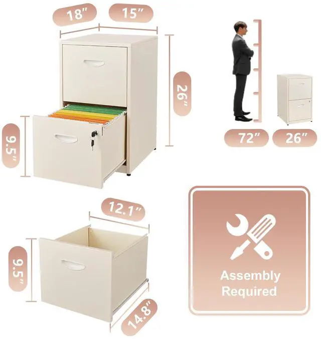 Alt view image 3 of 7 - POLUP 2 Drawer File Cabinet with Lock, Locked Filing Cabinets for Home Office, Small File Cabinets for Under Desk, Metal Files Cabinet for Hanging Letter Size, Cream, Assembly Required