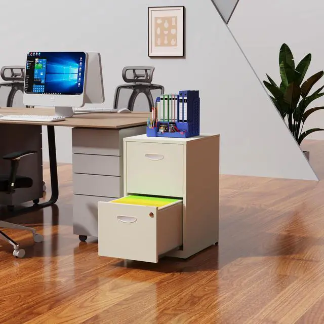 Alt view image 2 of 7 - POLUP 2 Drawer File Cabinet with Lock, Locked Filing Cabinets for Home Office, Small File Cabinets for Under Desk, Metal Files Cabinet for Hanging Letter Size, Cream, Assembly Required