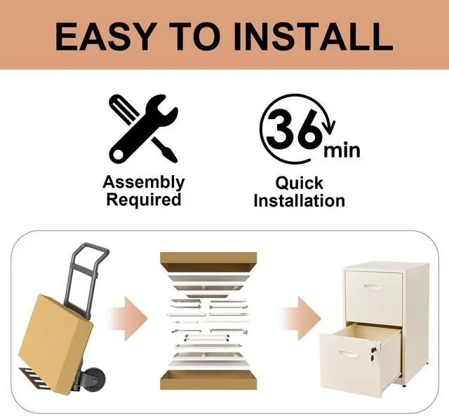 Alt view image 4 of 7 - POLUP 2 Drawer File Cabinet with Lock, Locked Filing Cabinets for Home Office, Small File Cabinets for Under Desk, Metal Files Cabinet for Hanging Letter Size, Cream, Assembly Required