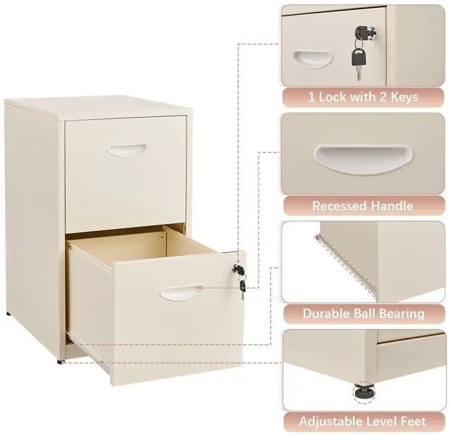 Alt view image 5 of 7 - POLUP 2 Drawer File Cabinet with Lock, Locked Filing Cabinets for Home Office, Small File Cabinets for Under Desk, Metal Files Cabinet for Hanging Letter Size, Cream, Assembly Required