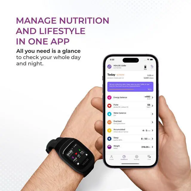 Alt view image 4 of 7 - HEALBE GoBe3 Smart Band  Auto Track Calorie Intake & Burn, Hydration, Heart Rate, Sleep, Neuroactivity, Stress, Steps & Activity, 24/7 Customer Care, Free App, Obsidian