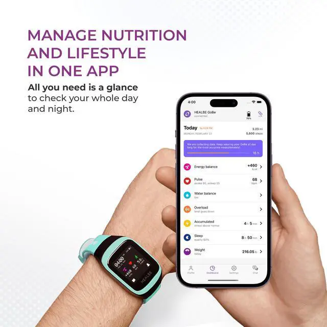 Alt view image 4 of 7 - HEALBE GoBe3 Smart Band  Auto Track Calorie Intake & Burn, Hydration, Heart Rate, Sleep, Neuroactivity, Stress, Steps & Activity, 24/7 Customer Care, Free App, Aquamarine