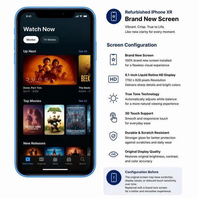 Alt view image 4 of 7 - Apple iPhone XR 64GB Blue Refurbished Unlocked Phone, 6.1-inch Display, A12 Bionic Processor, Face ID, iOS Smartphone