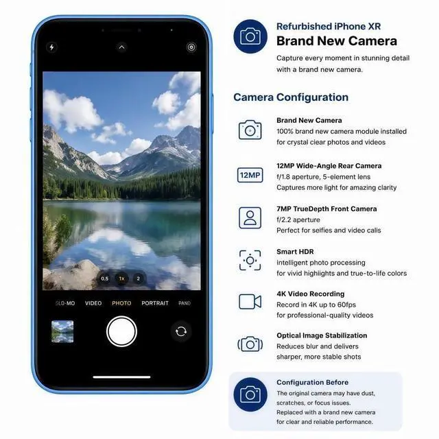 Alt view image 5 of 7 - Apple iPhone XR 64GB Blue Refurbished Unlocked Phone, 6.1-inch Display, A12 Bionic Processor, Face ID, iOS Smartphone