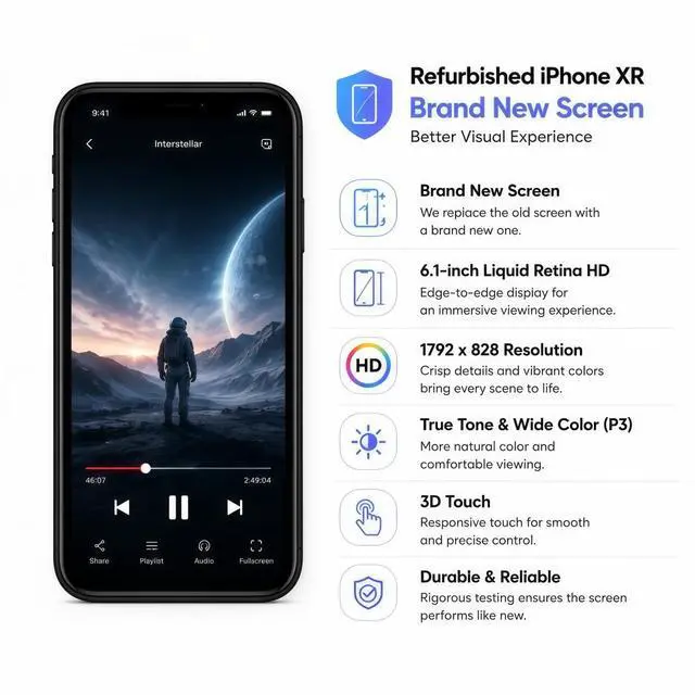 Alt view image 4 of 7 - Refurbished Apple iPhone XR 64GB Black Unlocked Smartphone, 6.1" Liquid Retina Display, A12 Bionic Chip, Face ID