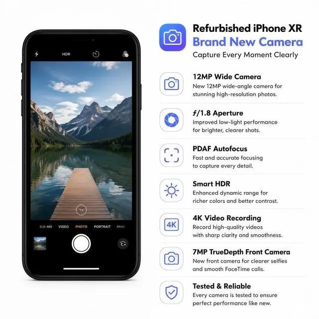 Alt view image 5 of 7 - Refurbished Apple iPhone XR 64GB Black Unlocked Smartphone, 6.1" Liquid Retina Display, A12 Bionic Chip, Face ID