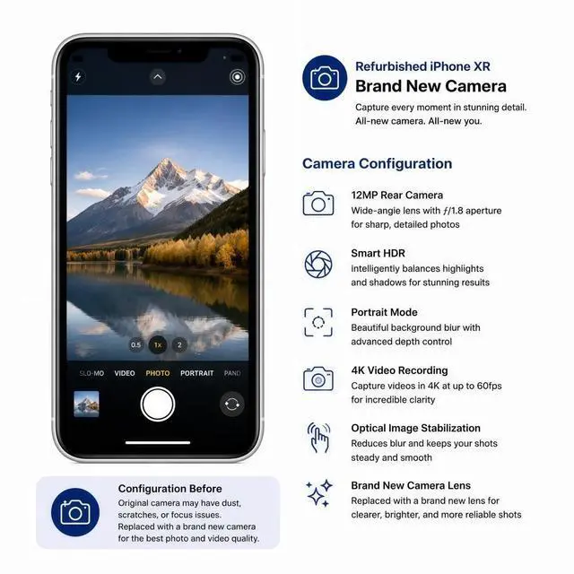 Alt view image 5 of 7 - Refurbished Apple iPhone XR 128GB White Unlocked Smartphone, 6.1" Liquid Retina Display, A12 Bionic Chip, Face ID
