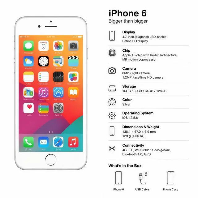 Alt view image 7 of 7 - Refurbished Apple iPhone 6 32GB Silver Unlocked Smartphone, 4.7" Retina HD Display, A8 Chip, iOS Cell Phone