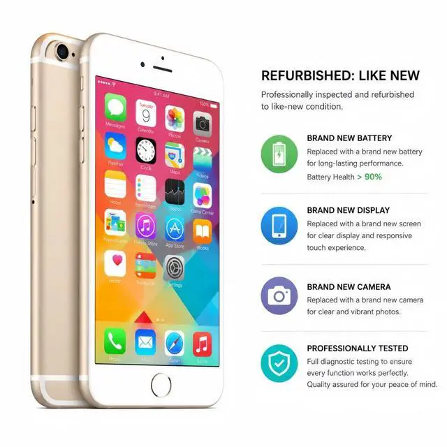 Alt view image 2 of 7 - Refurbished Apple iPhone 6 Plus 16GB Gold Unlocked Smartphone, 5.5" Retina HD Display, A8 Chip, iOS Cell Phone