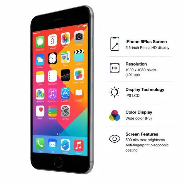 Alt view image 3 of 7 - Refurbished Apple iPhone 6 Plus 16GB Space Gray Unlocked Smartphone, 5.5" Retina HD Display, A8 Chip, iOS Cell Phone