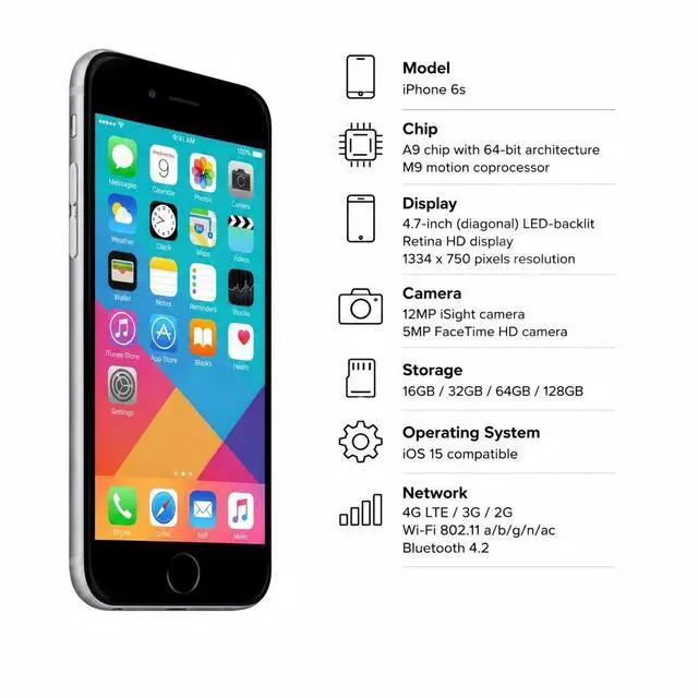 Alt view image 7 of 7 - Refurbished Apple iPhone 6s 16GB Space Gray Unlocked Smartphone, 4.7" Retina HD Display, A9 Chip, iOS Cell Phone